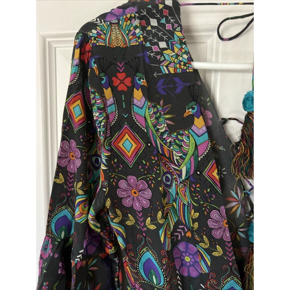 Matthew Williamson Silk Dress laceup with tassel hem bell long slv bright New 4 - Picture 11 of 16